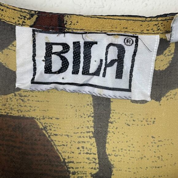 Vintage Bila Boho Maxi Dress L Aztec Print Crinkle Chiffon Lined Artsy - Picture 6 of 6